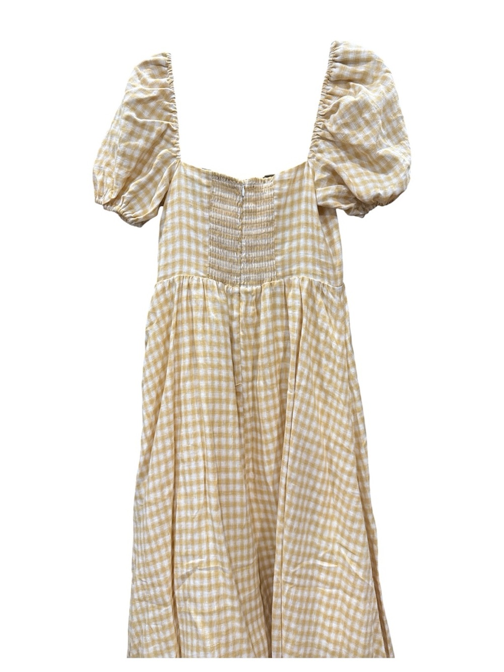 Reformation Yellow Gingham Puff-Sleeve Midi Dress - Picture 3 of 4